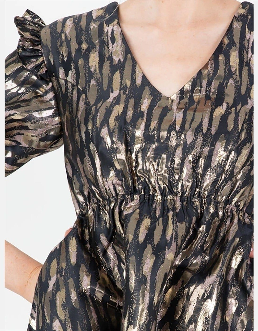 V-Neck Short Sleeve Mini A-Line Dress