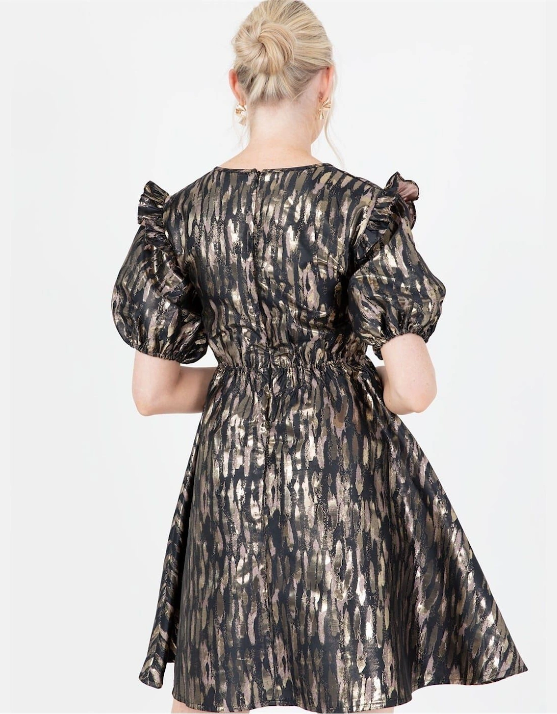 V-Neck Short Sleeve Mini A-Line Dress