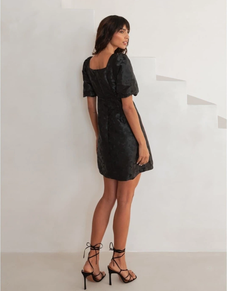 Square Neck Short Sleeve Mini Shift Dress