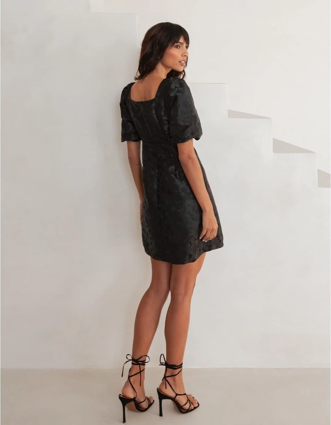 Square Neck Short Sleeve Mini Shift Dress