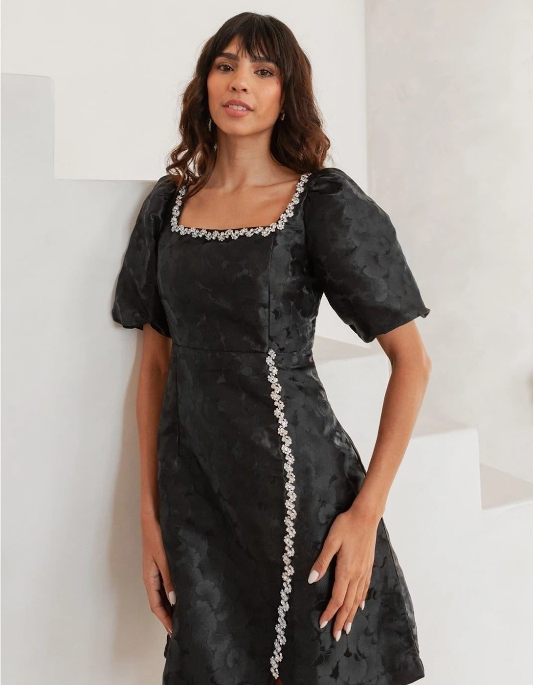 Square Neck Short Sleeve Mini Shift Dress