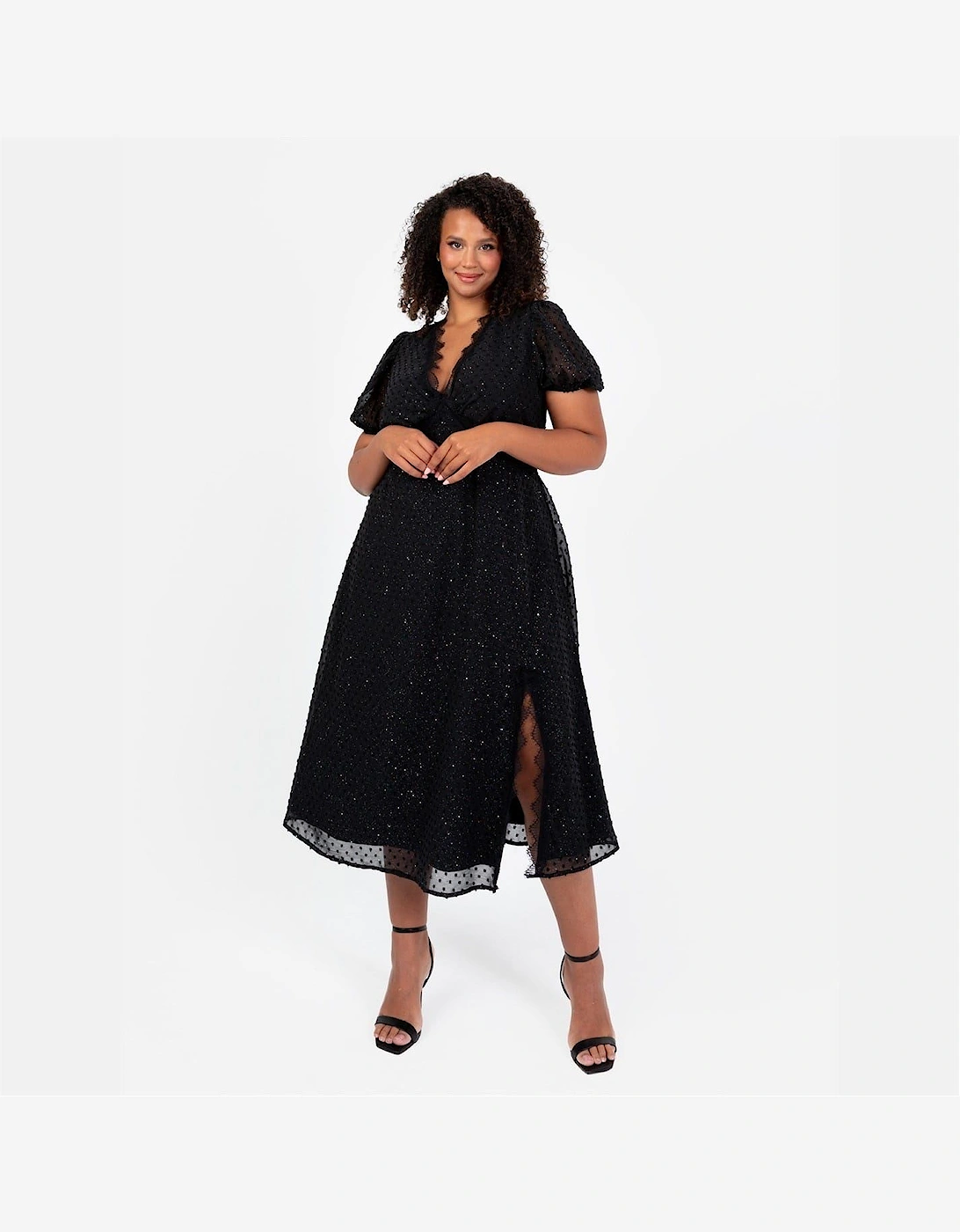 V-Neck Short Sleeve Midi A-Line Dress