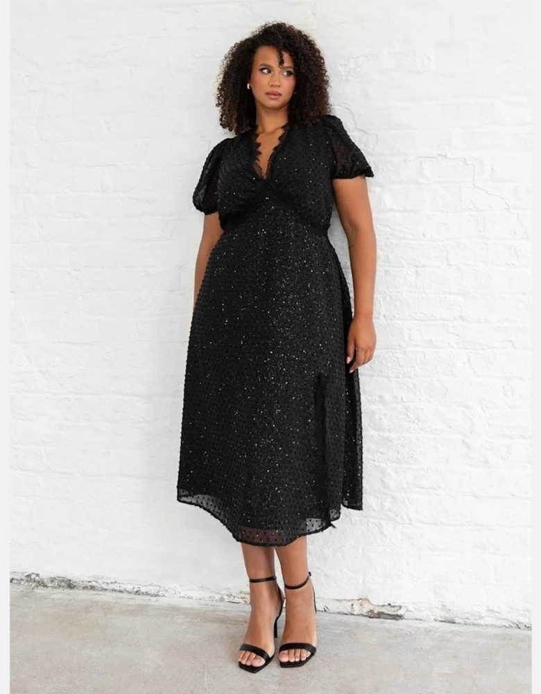 V-Neck Short Sleeve Midi A-Line Dress