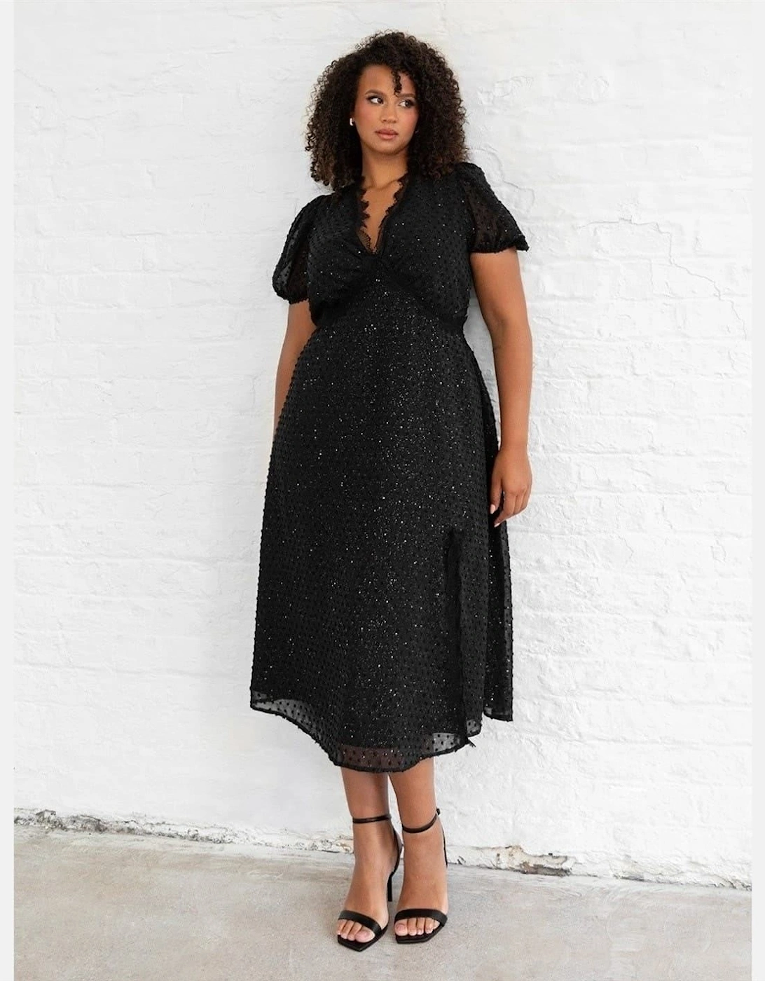 V-Neck Short Sleeve Midi A-Line Dress