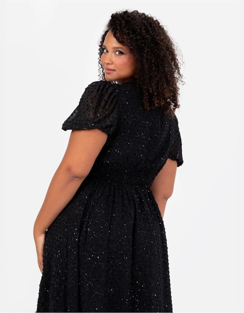 V-Neck Short Sleeve Midi A-Line Dress
