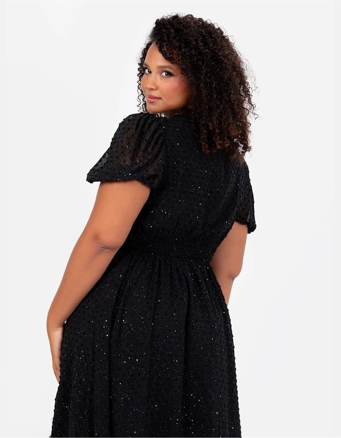 V-Neck Short Sleeve Midi A-Line Dress