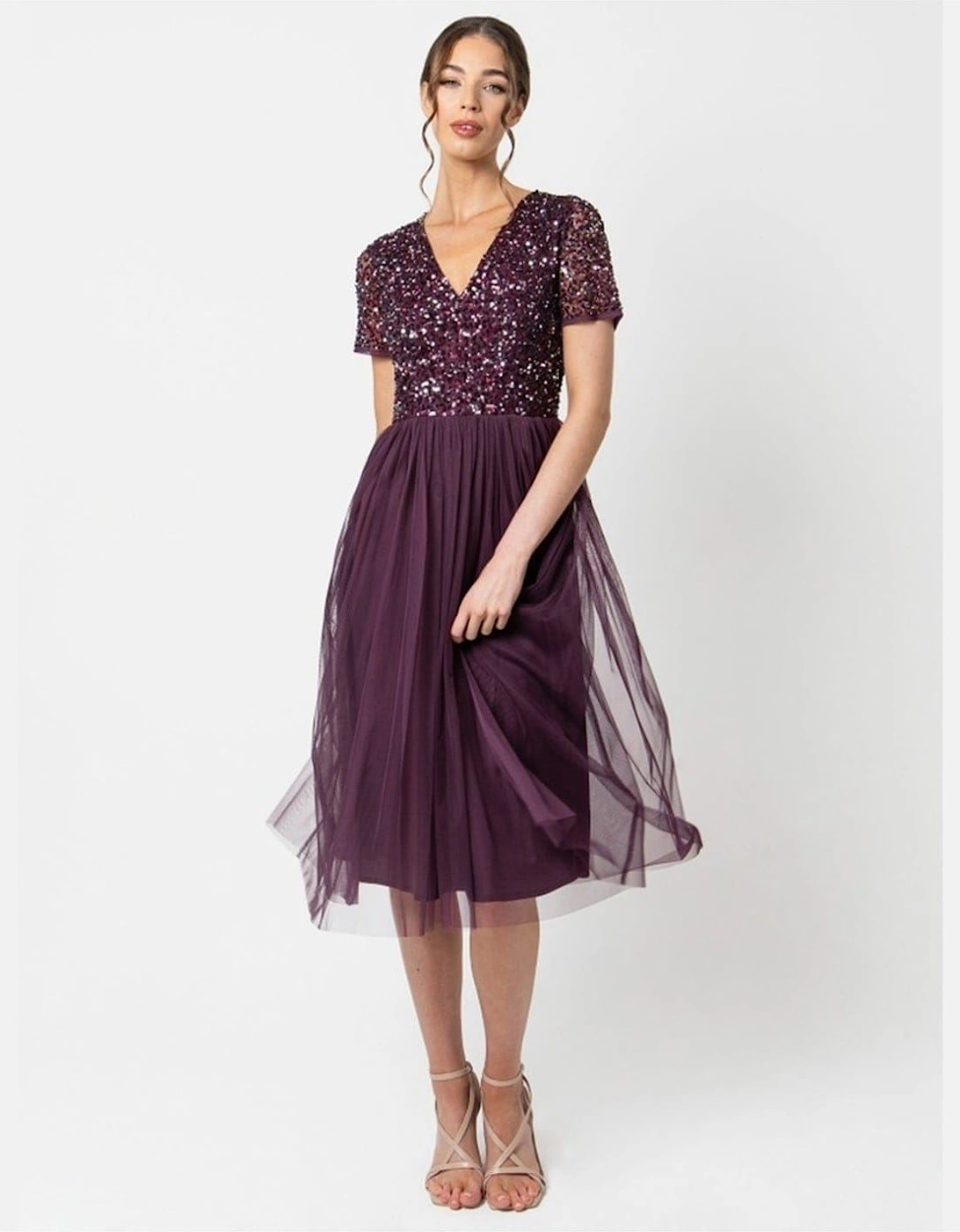 V-Neck Short Sleeve Midi Dress