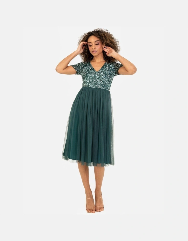 V-Neck Short Sleeve Midi Dress