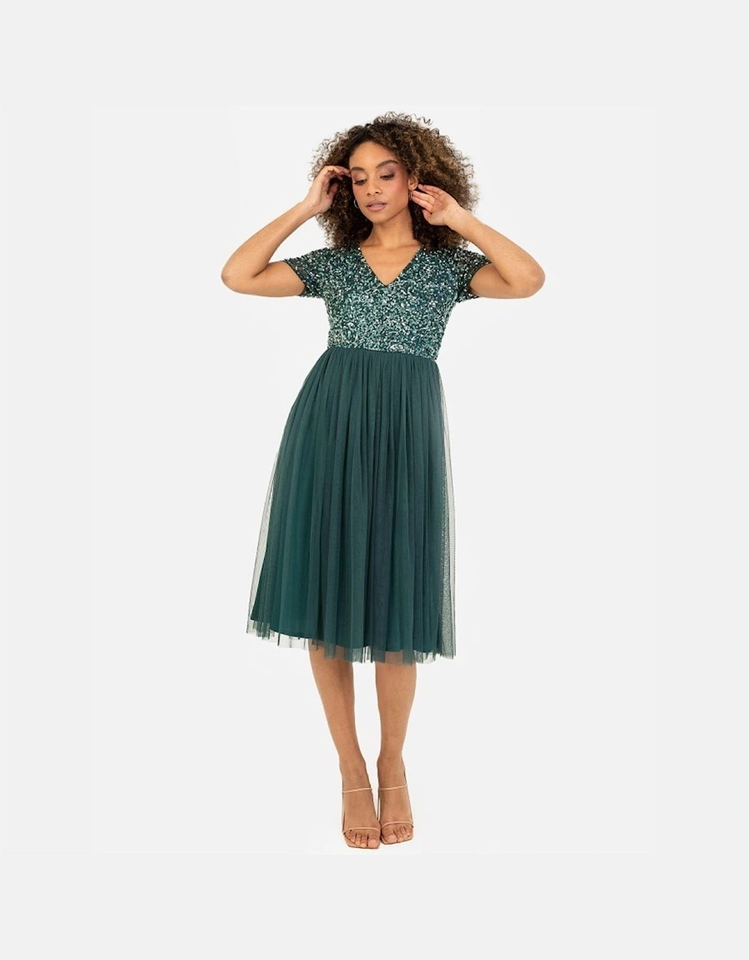 V-Neck Short Sleeve Midi Dress