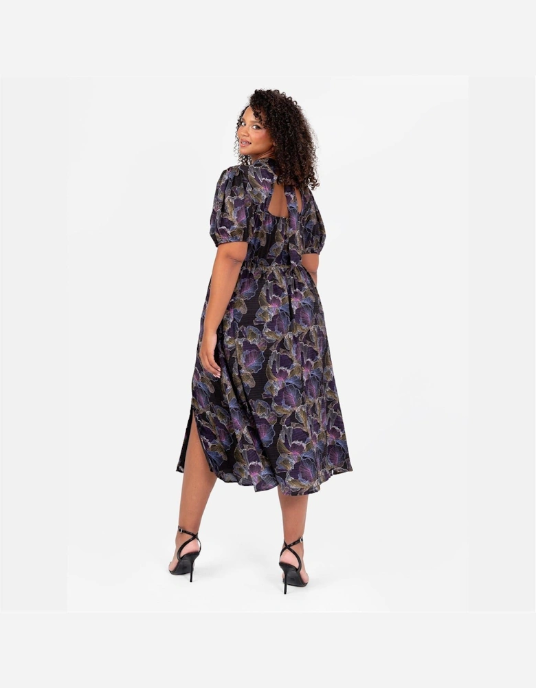 Keyhole Neck Short Sleeve Midi A-Line Dress