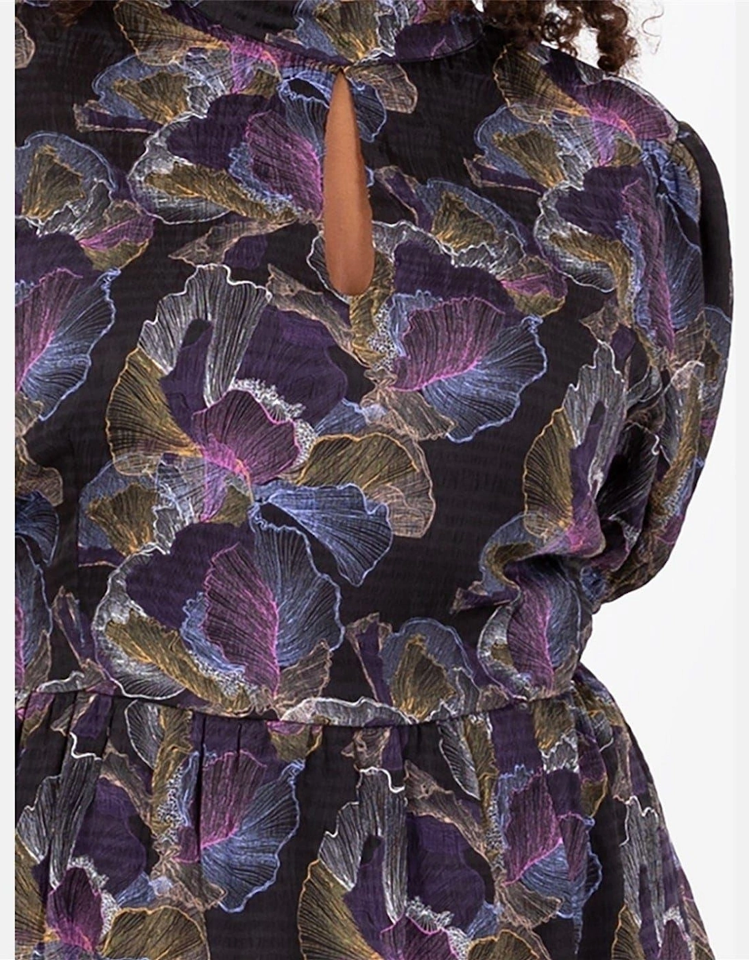 Keyhole Neck Short Sleeve Midi A-Line Dress