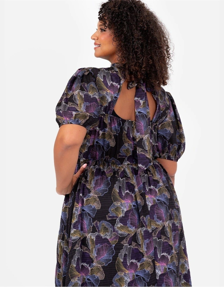 Keyhole Neck Short Sleeve Midi A-Line Dress