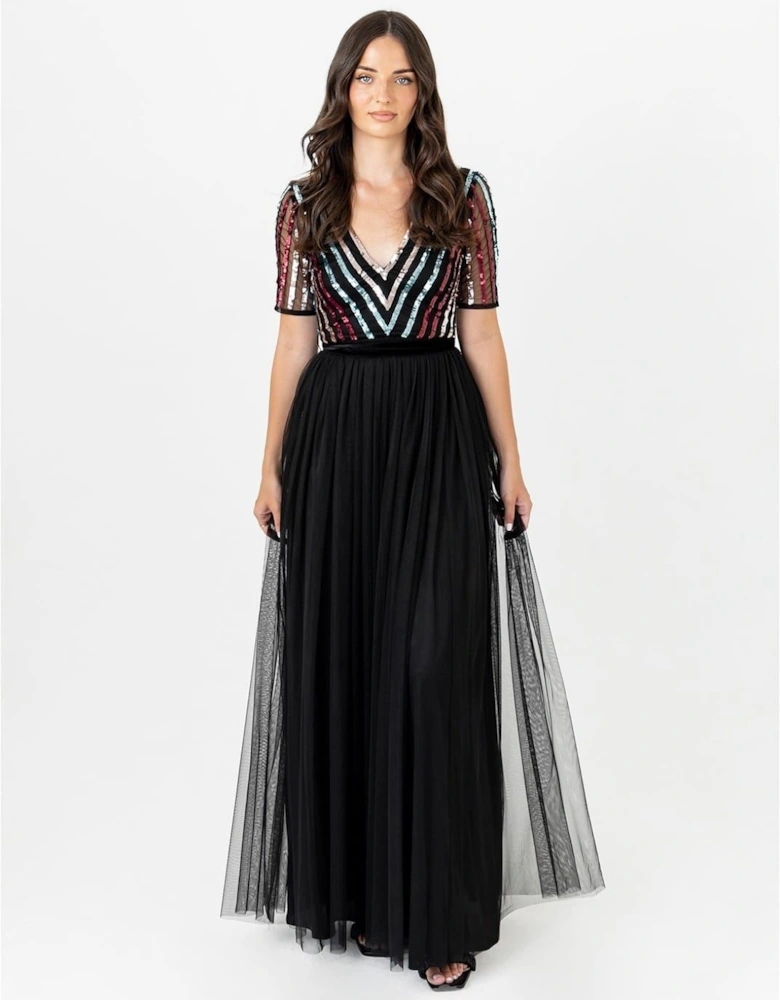 V-Neck Short Sleeve Maxi Gown