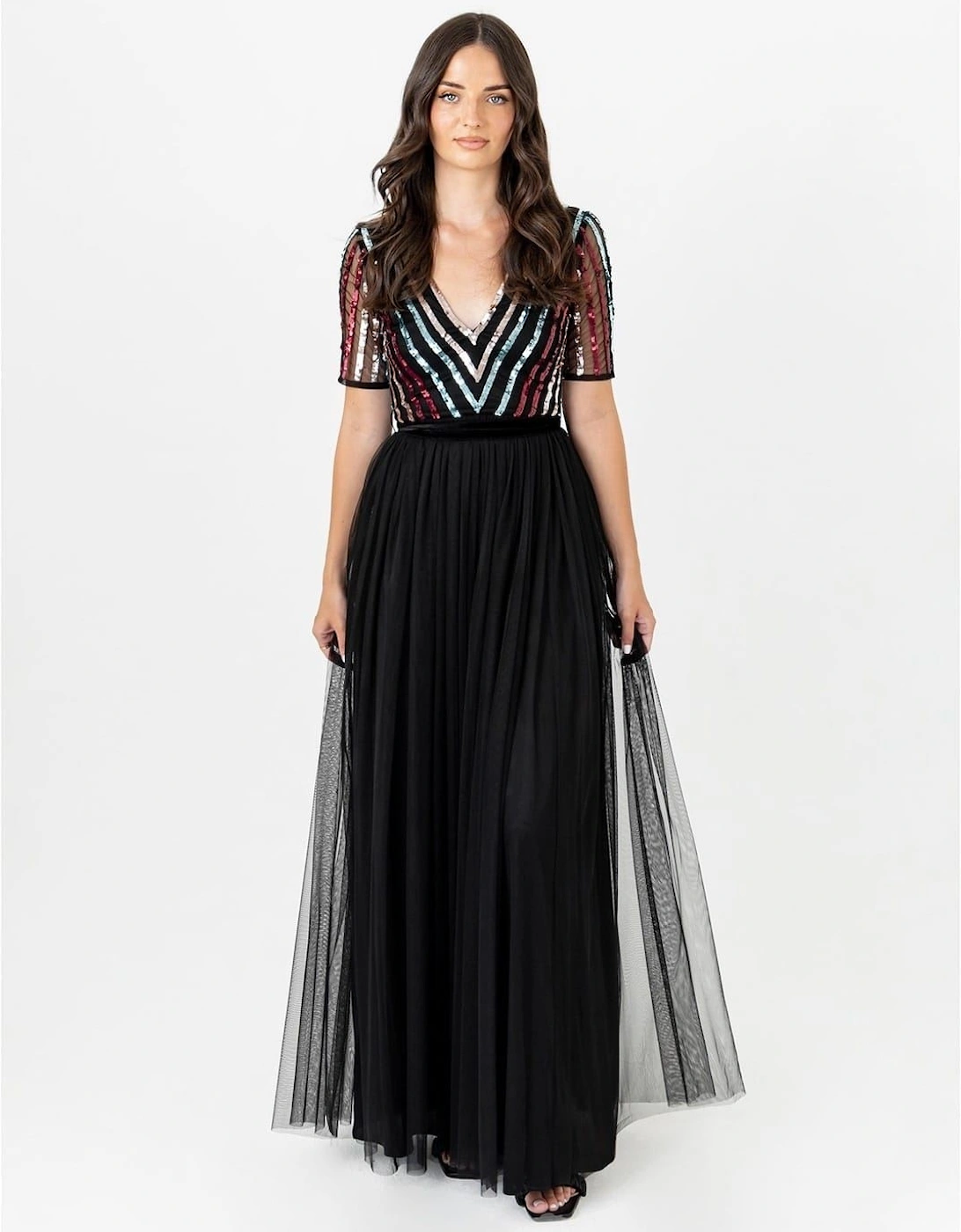 V-Neck Short Sleeve Maxi Gown