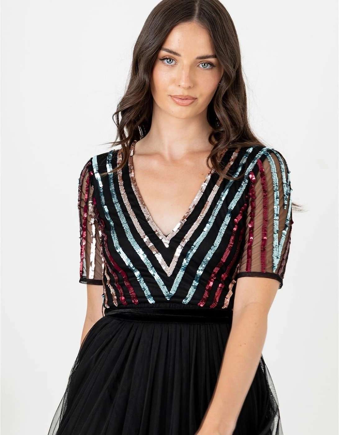 V-Neck Short Sleeve Maxi Gown