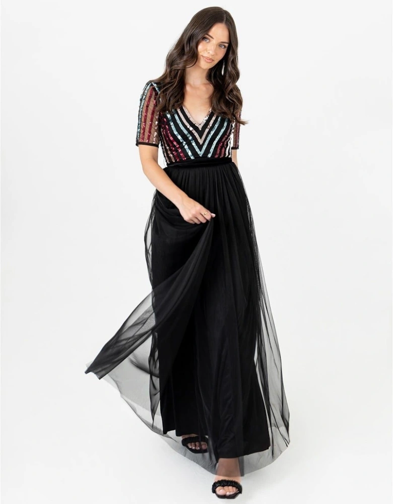 V-Neck Short Sleeve Maxi Gown
