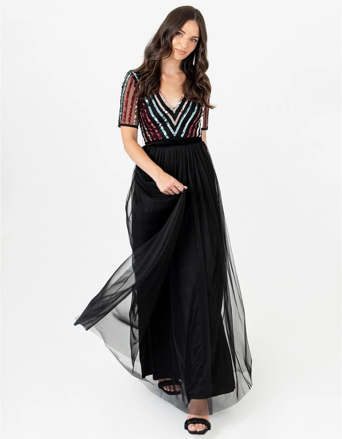 V-Neck Short Sleeve Maxi Gown
