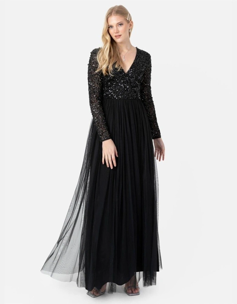 V-Neck Long Sleeve Maxi Gown