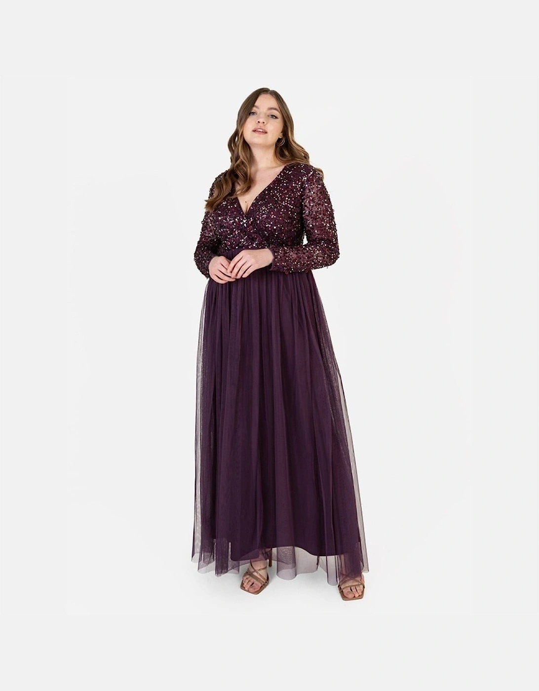 V-Neck Long Sleeve Maxi Gown