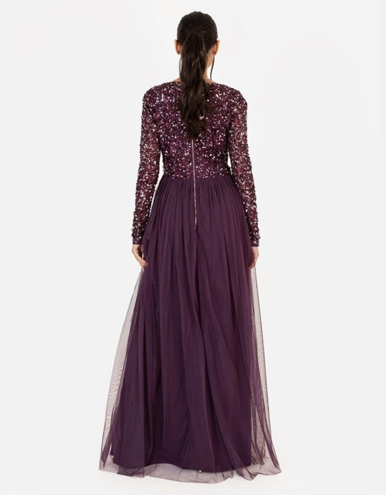 V-Neck Long Sleeve Maxi Gown