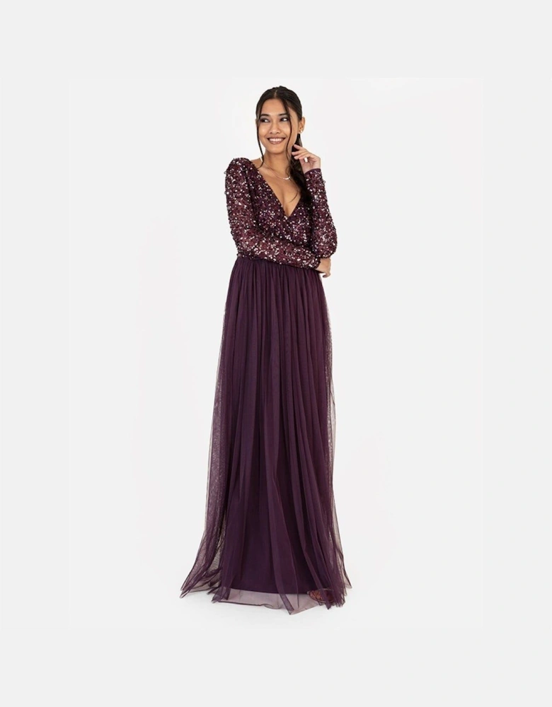 V-Neck Long Sleeve Maxi Gown
