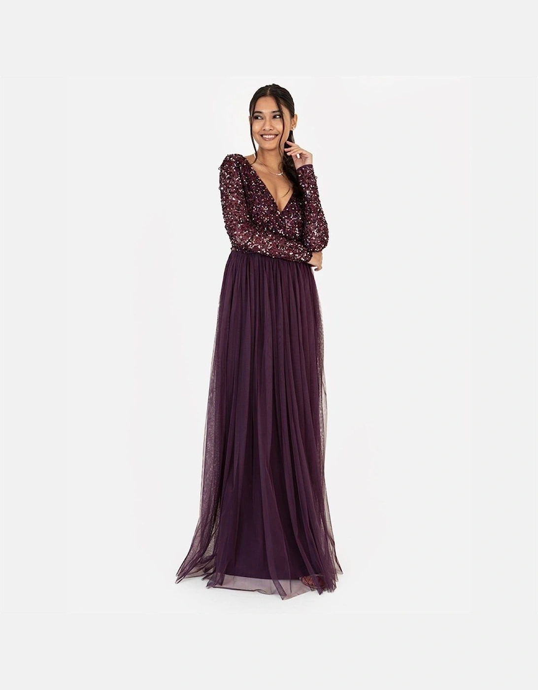 V-Neck Long Sleeve Maxi Gown