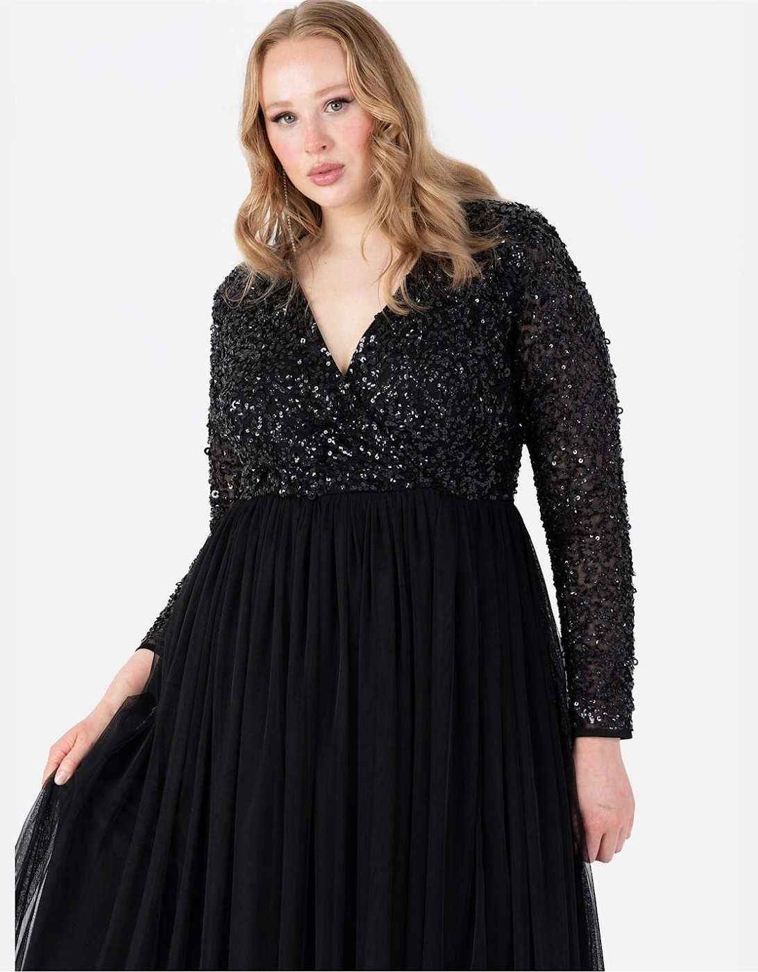 V-Neck Long Sleeve Maxi Gown