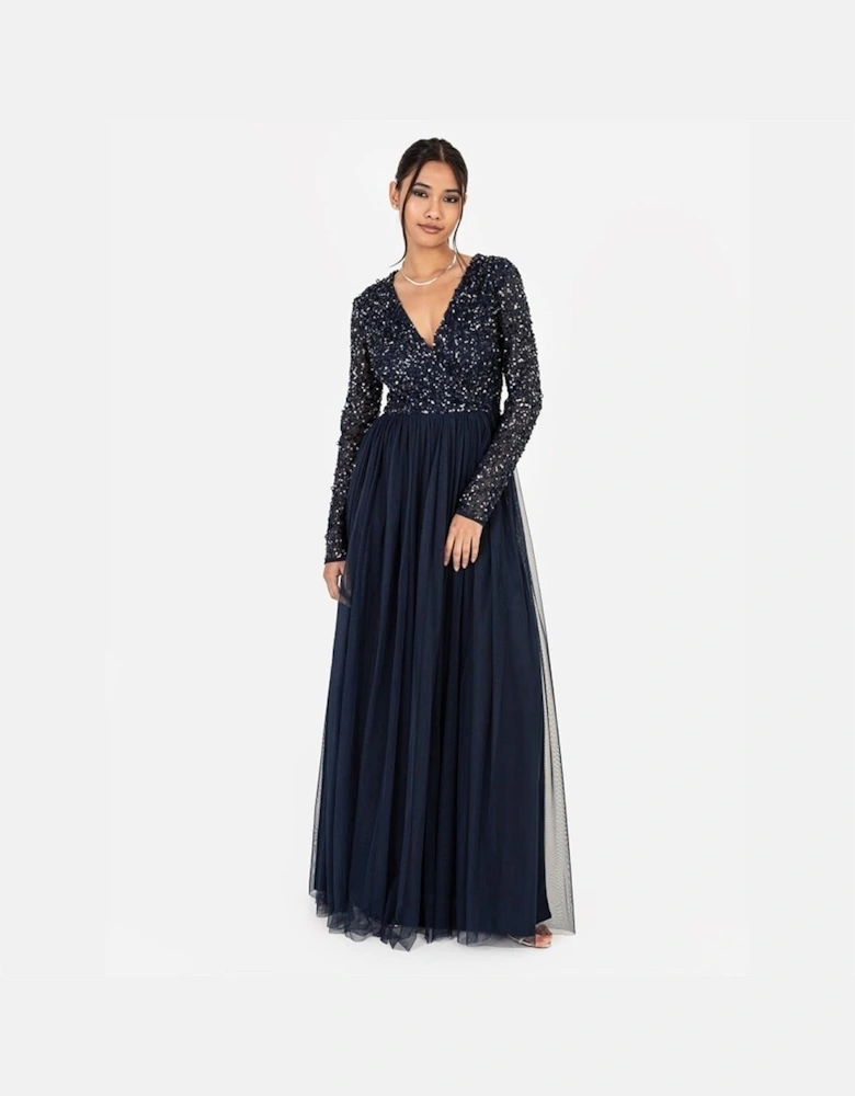 V-Neck Long Sleeve Maxi Gown