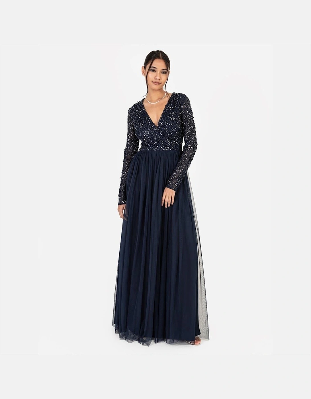 V-Neck Long Sleeve Maxi Gown