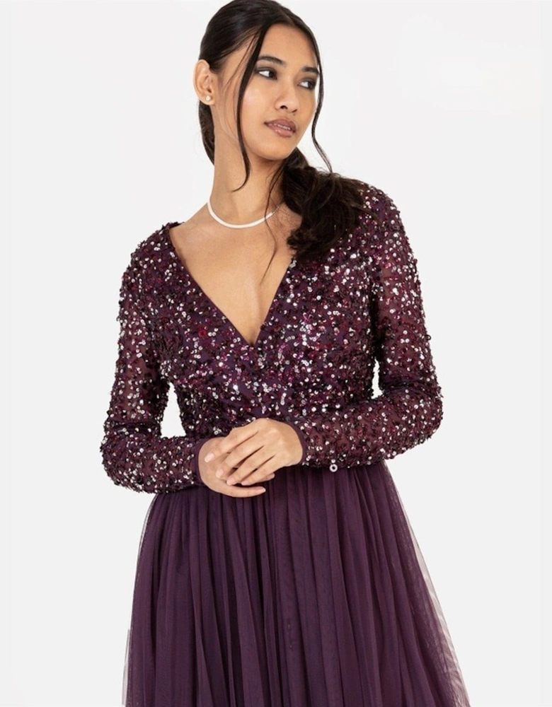 V-Neck Long Sleeve Maxi Gown