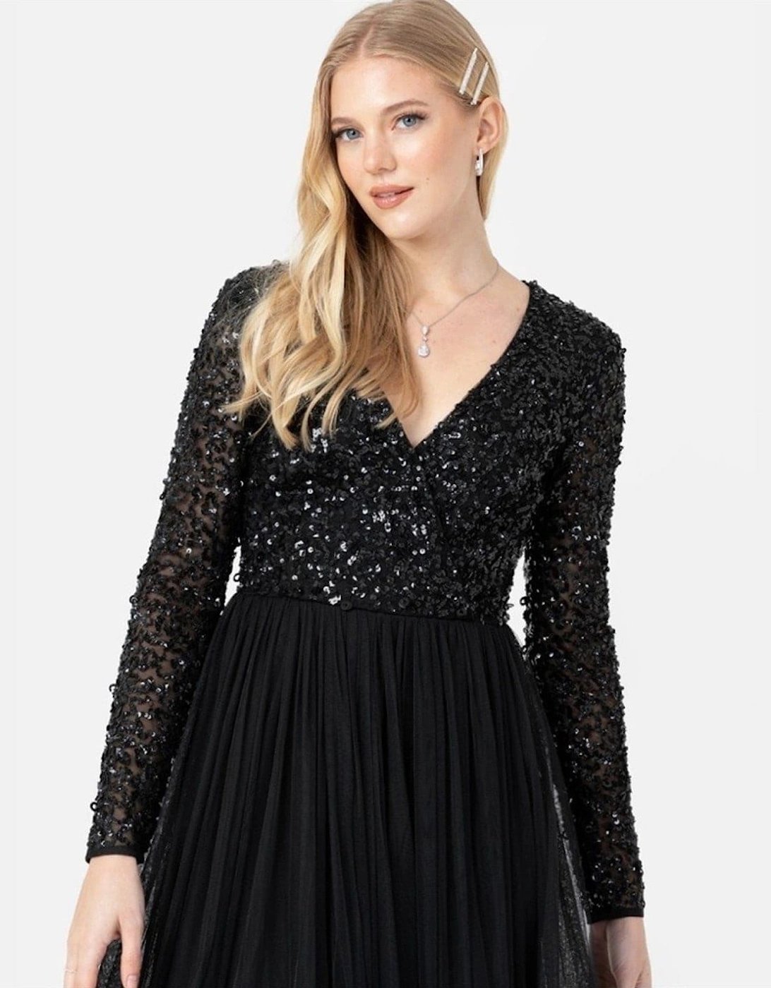 V-Neck Long Sleeve Maxi Gown