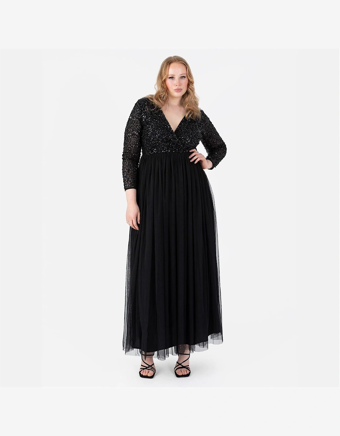 V-Neck Long Sleeve Maxi Gown