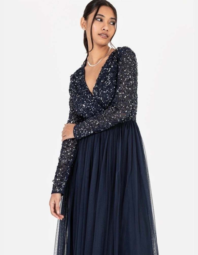 V-Neck Long Sleeve Maxi Gown