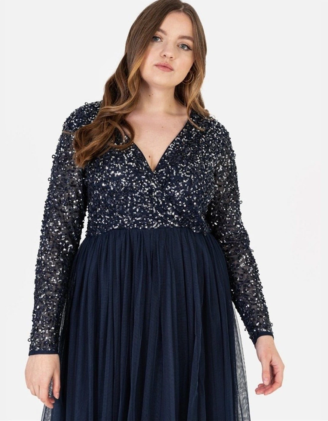 V-Neck Long Sleeve Maxi Gown