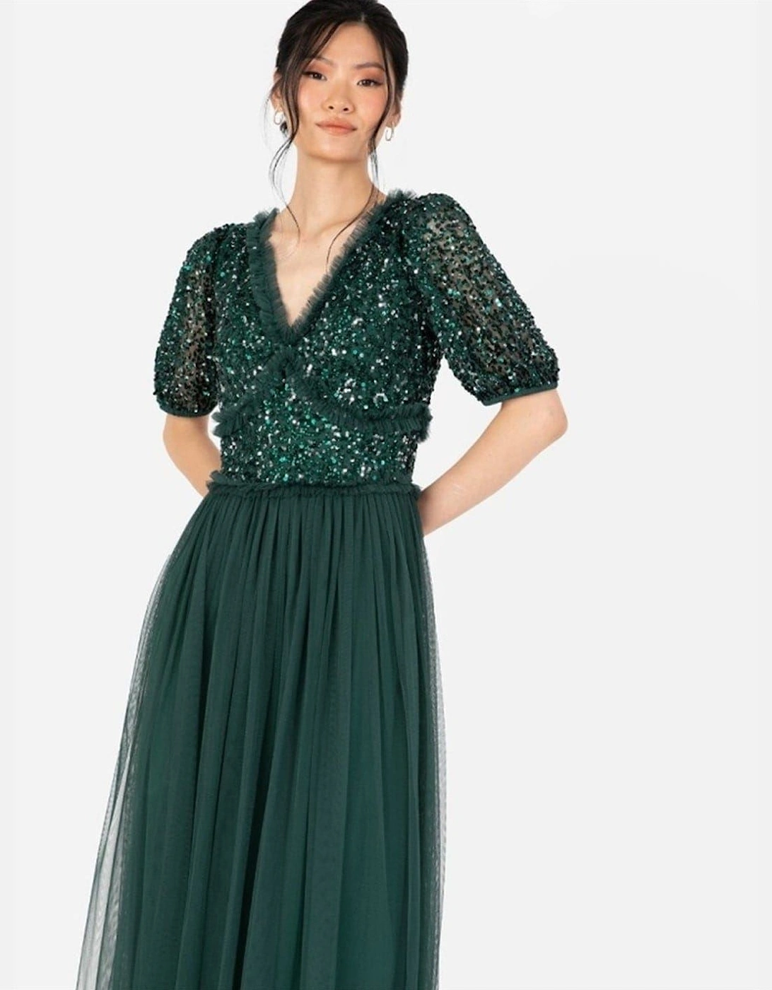 V-Neck Short Sleeve Maxi Gown