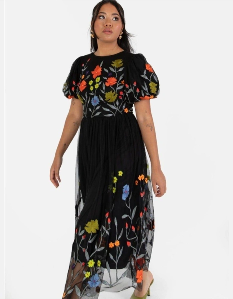 De Floral Crew Neck Short Sleeve Midi Dress