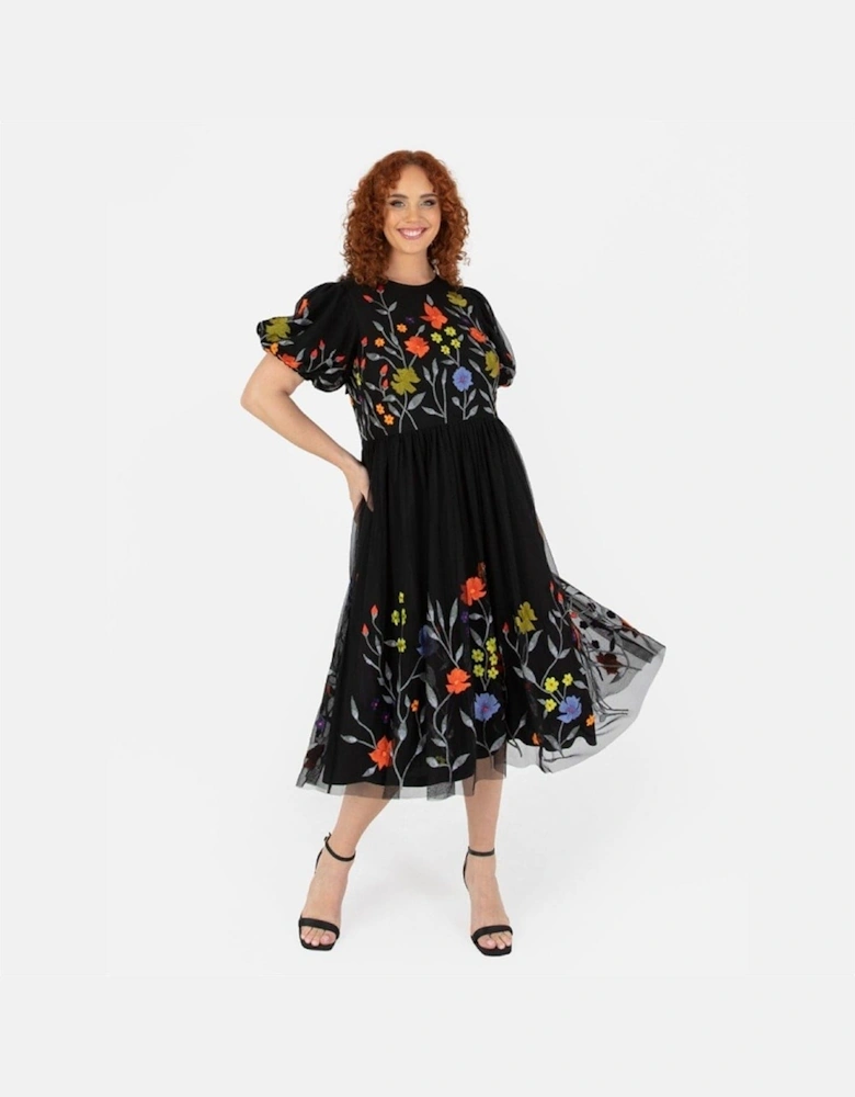 De Floral Crew Neck Short Sleeve Midi Dress