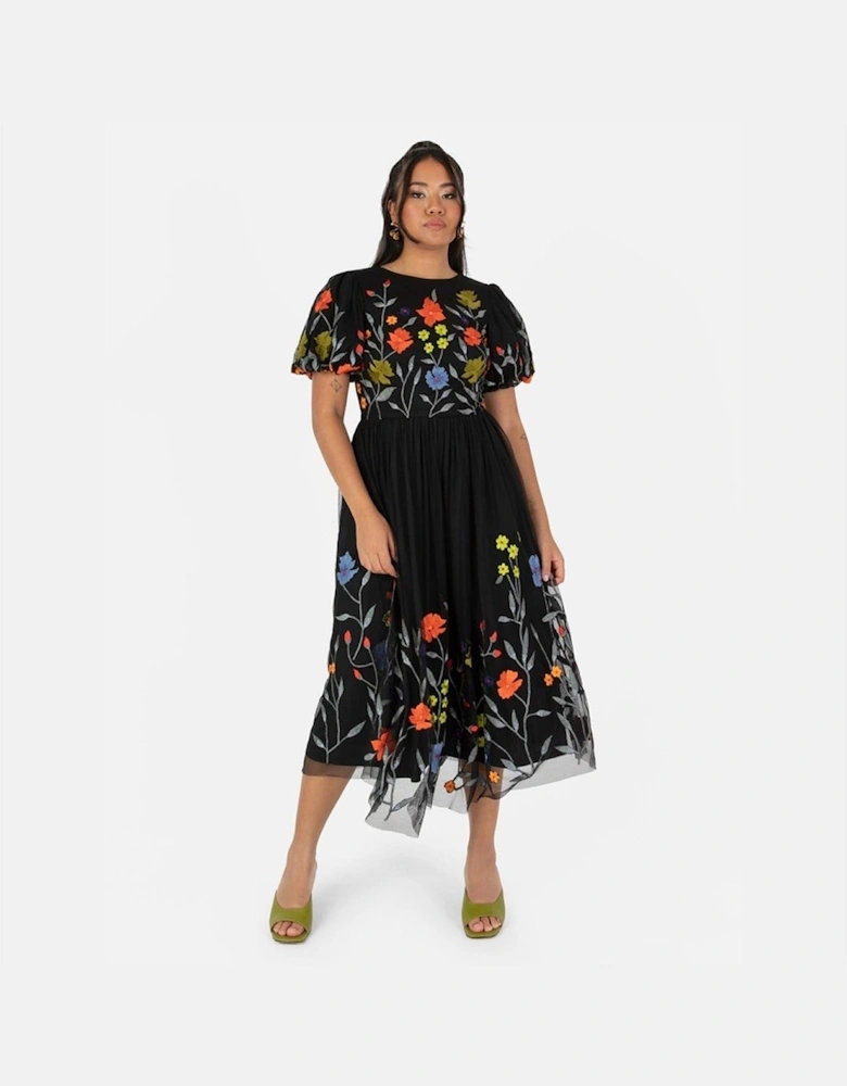 De Floral Crew Neck Short Sleeve Midi Dress