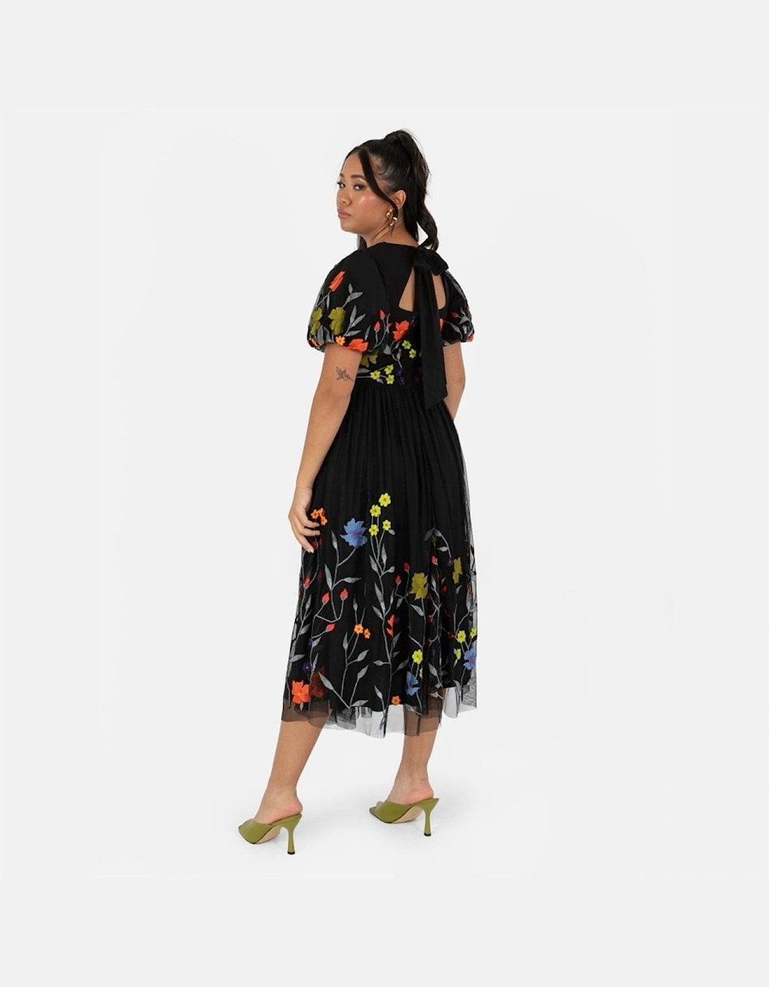 De Floral Crew Neck Short Sleeve Midi Dress