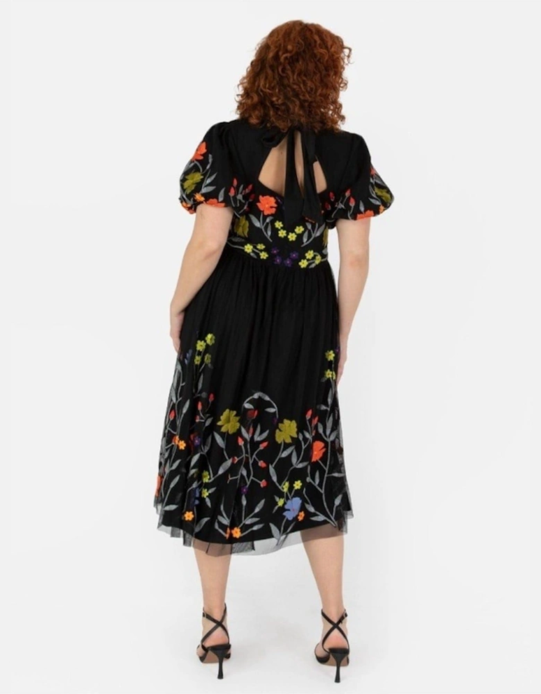 De Floral Crew Neck Short Sleeve Midi Dress