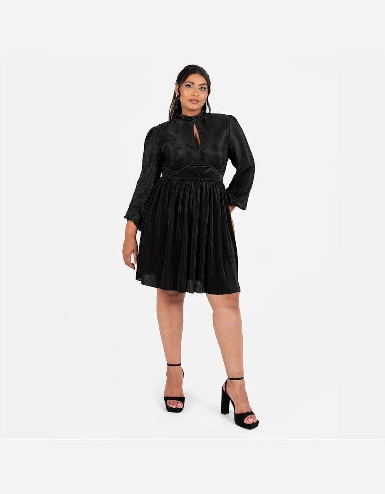 Keyhole Neck Long Sleeve Mini Dress
