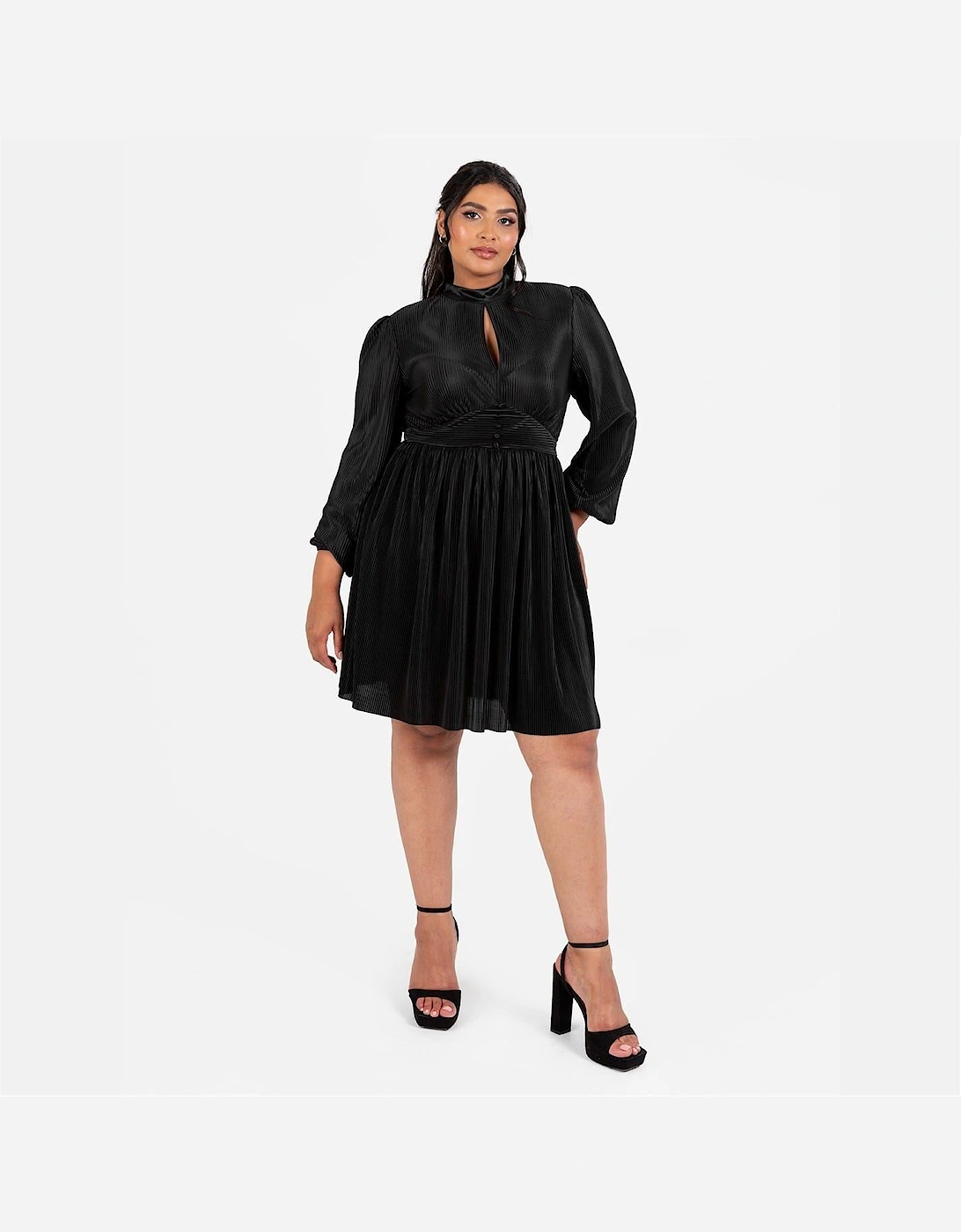 Keyhole Neck Long Sleeve Mini Dress