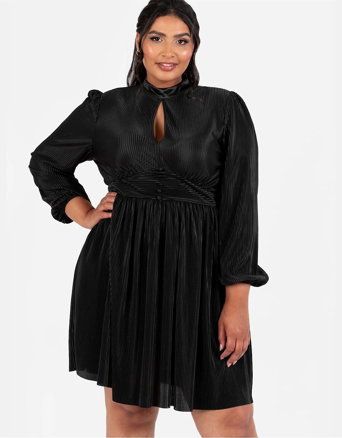 Keyhole Neck Long Sleeve Mini Dress
