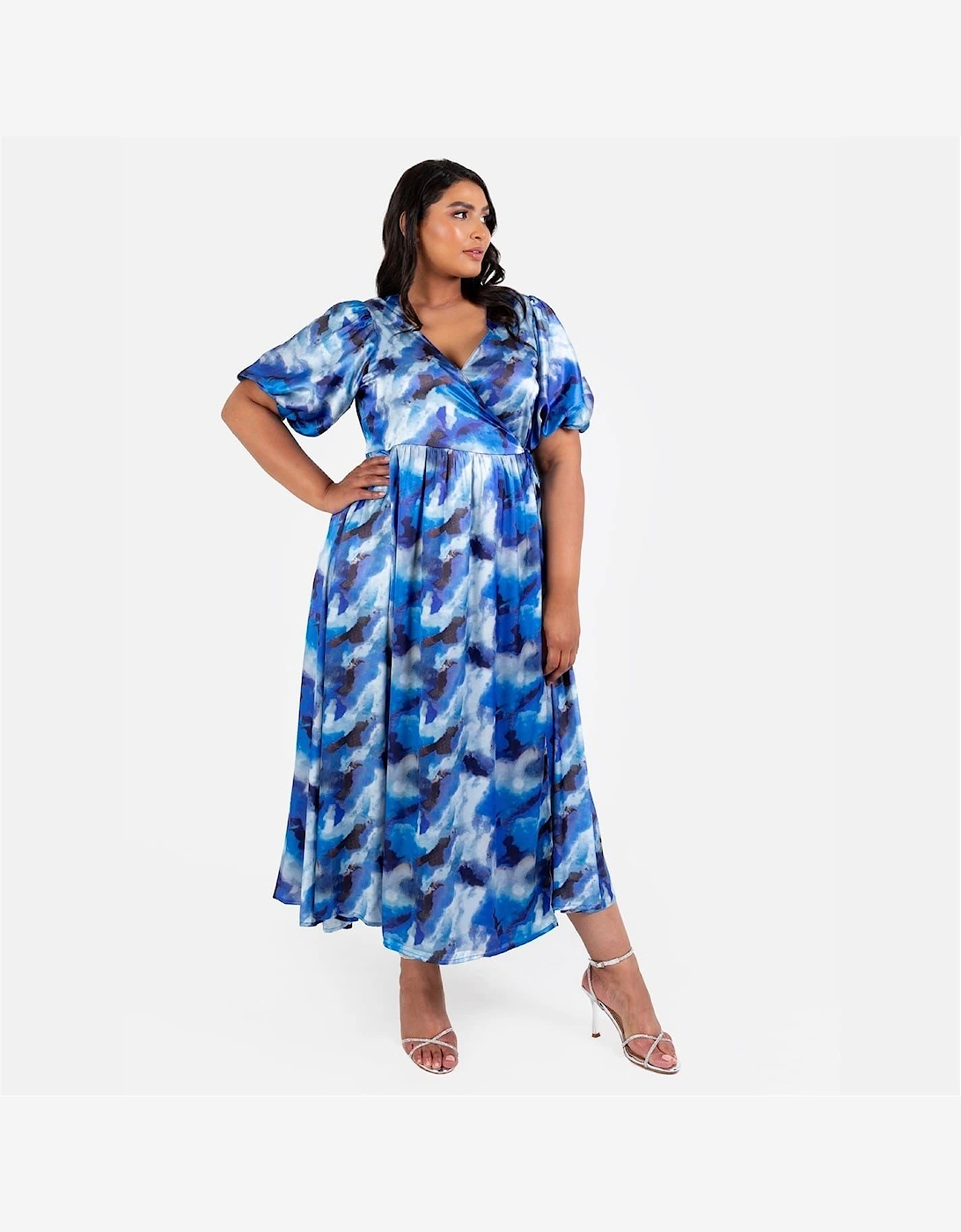 Lovedrobe Women's Blue V-Neck Short Sleeve Wrap Dress - Size: 26
