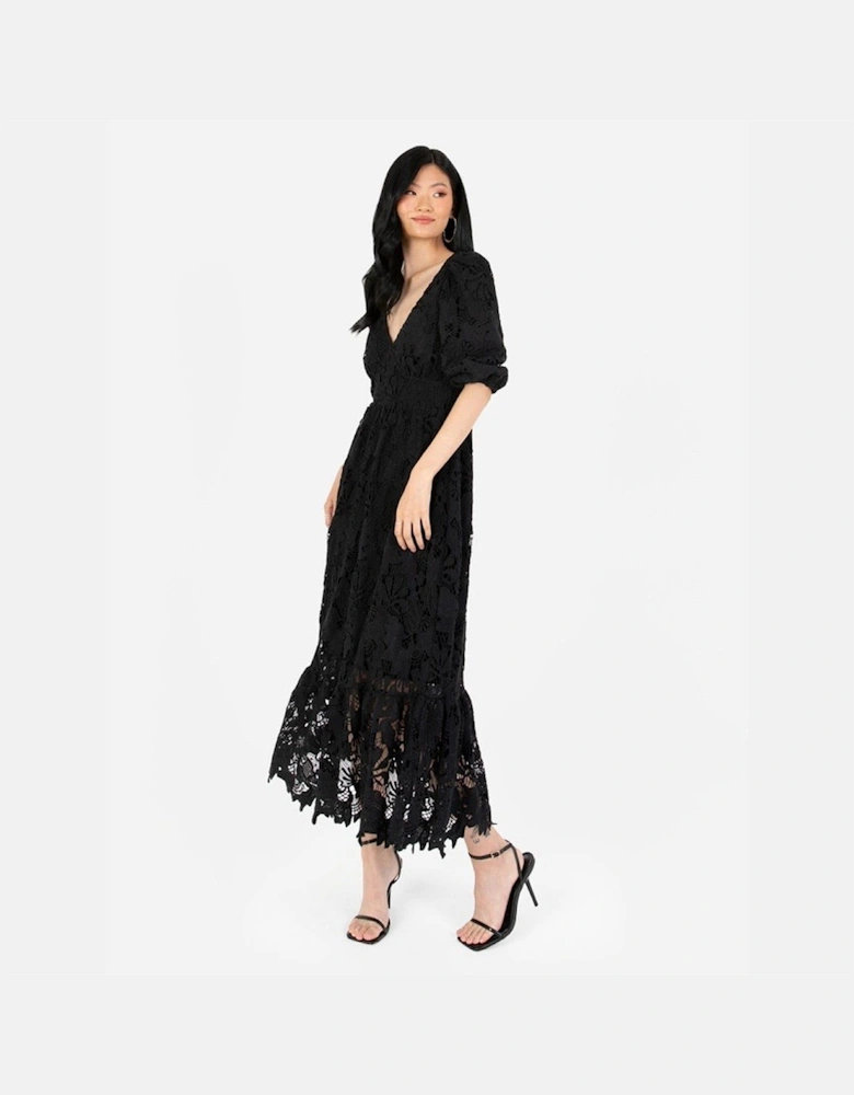 V-Neck Three Quarter Sleeve Midi Dress