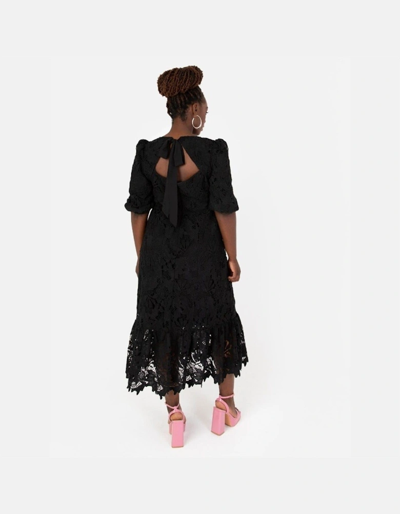 V-Neck Three Quarter Sleeve Midi Dress