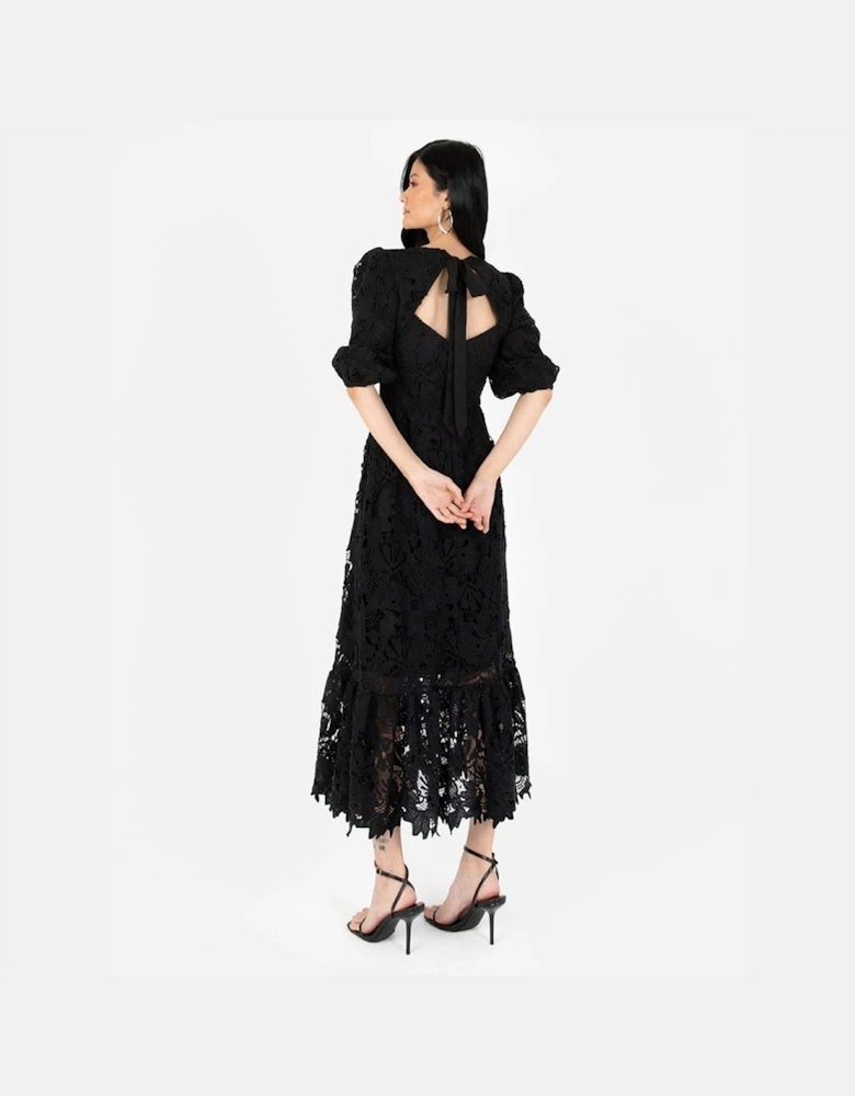 V-Neck Three Quarter Sleeve Midi Dress