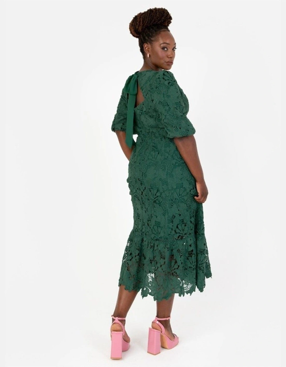 V-Neck Three Quarter Sleeve Midi Dress