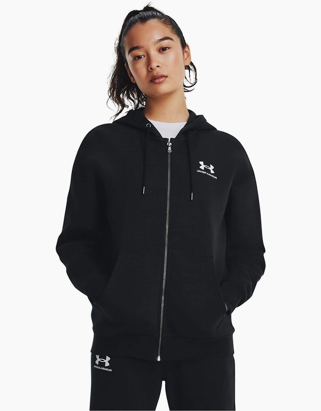 Essential Solid Patterned Hooded Ribbed Cuff Sweat Jacket