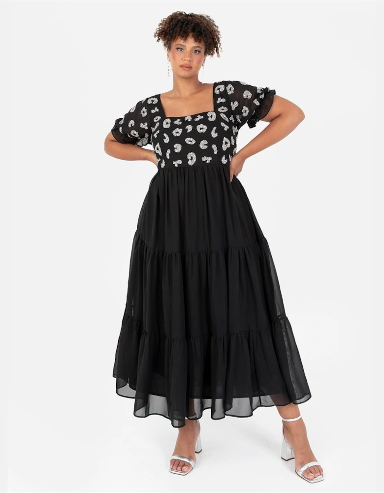 Square Neck Short Sleeve Tiered Dress
